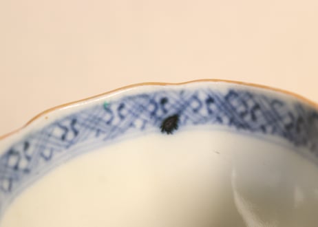 明治前期色絵軍配と鶴松図通り物向付