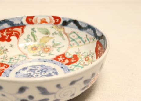 明治前期色絵獅子牡丹と草花図6寸鉢