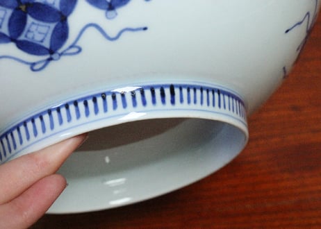 江戸幕末鍋島染付牡丹図７寸台皿①　５客組