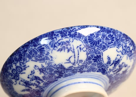 明治前期紙刷唐子と竹林図飯茶碗