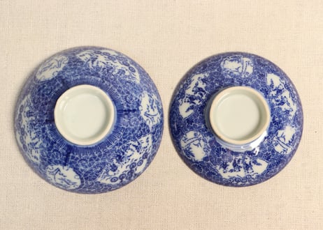 明治前期紙刷唐子と竹林図飯茶碗