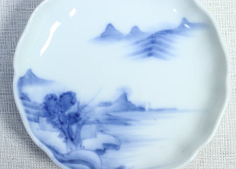 明治後期～大正源六製染付山水図小皿
