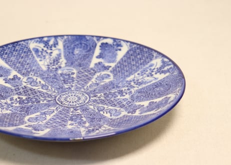 明治前期紙刷鳳凰と草花図7寸皿