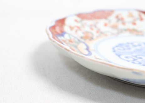 明治前期色絵梅に鶯と菖蒲図通り物7寸皿②かたつき