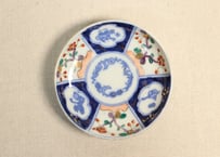 明治後期～大正銅判色絵花と宝尽くし図小皿