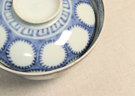 江戸中期染付雪輪図飯茶碗 窯傷,あたり傷,少甘手