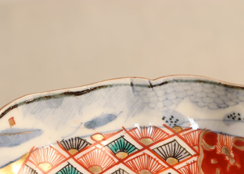 明治前期色絵柴垣に梅と龍図通り物なます皿① | 吉祥寺PukuPuku