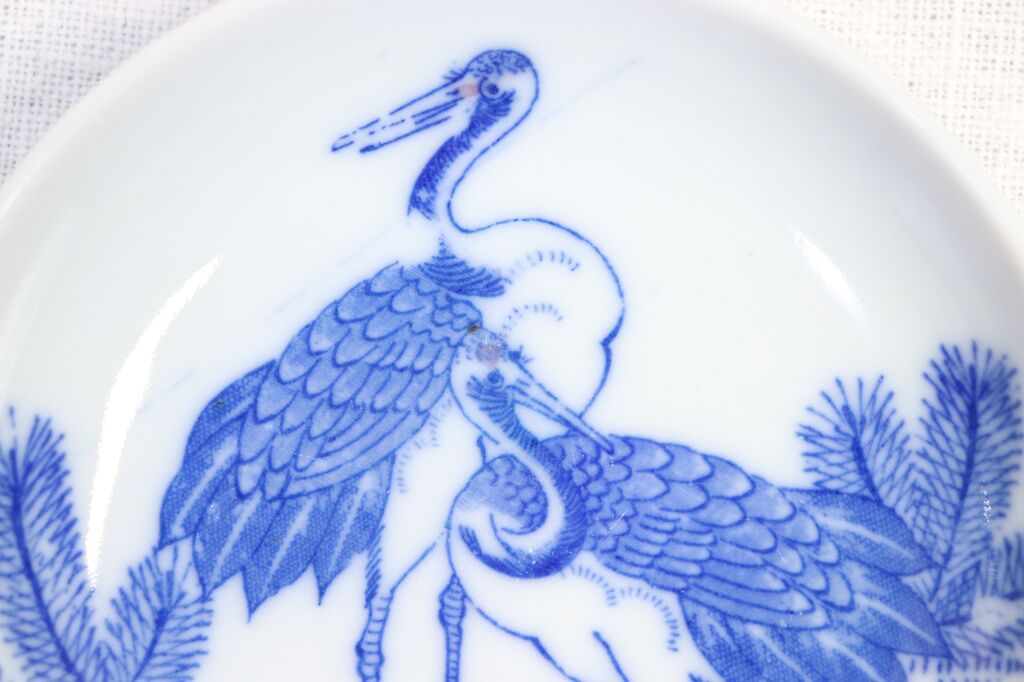 小皿 5枚 松 梅 変わり縁 輪花 印判 染付 明治 大正