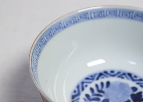 明治前期色絵三方に竹梅図通り物飯茶碗