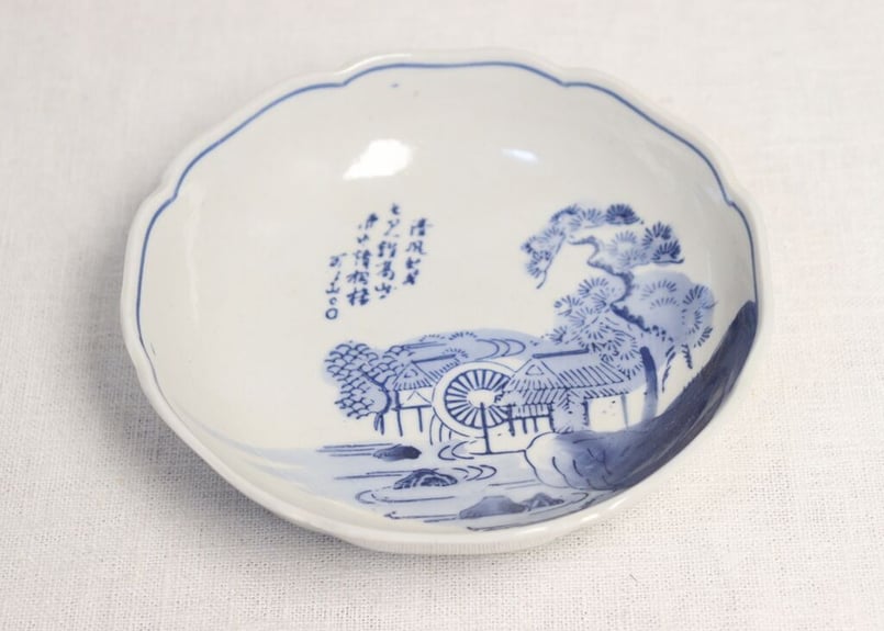 昭和戦前ゴム判染付山水と漢詩図なます皿 | 吉祥寺PukuPuku