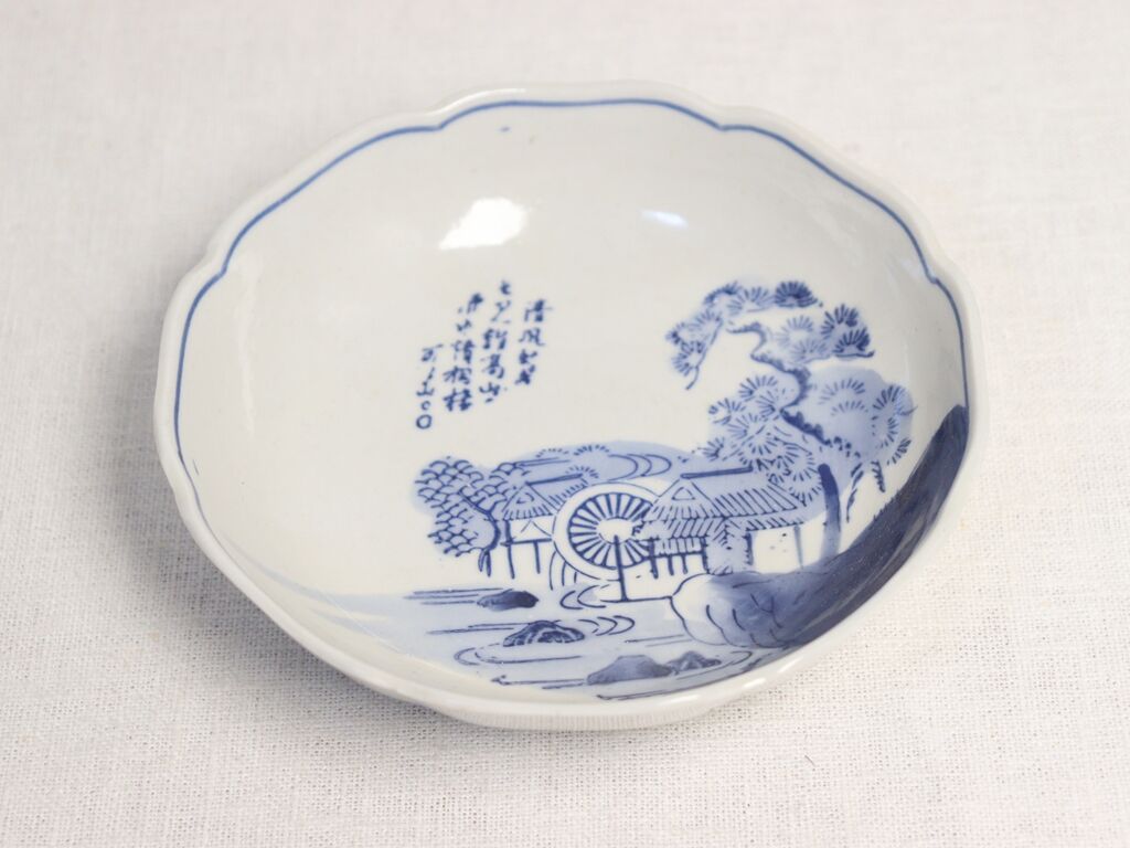 昭和戦前ゴム判染付山水と漢詩図なます皿 | 吉祥寺PukuPuku
