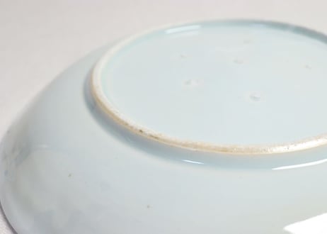 江戸幕末染付山水と三方に花図9寸皿