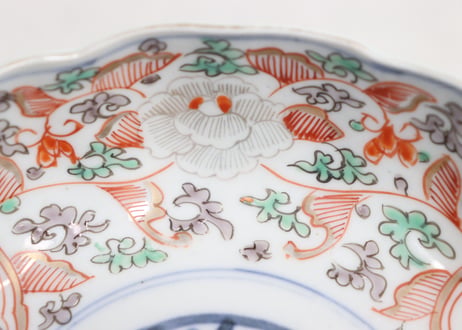 明治前期色絵鳥と牡丹図通り物なます皿①