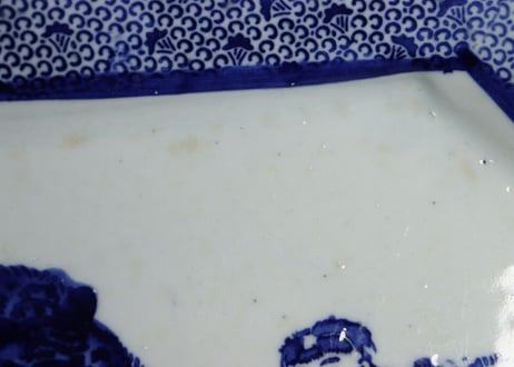 明治前期紙刷牛と童子図角皿
