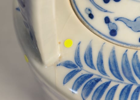 明治前期染付鳳凰図銚子 共箱付き,2ｐセット/ニュウ,蓋小ホツ複数