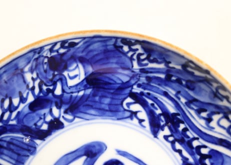 明治前期ベロ藍鳳凰図通り物小皿