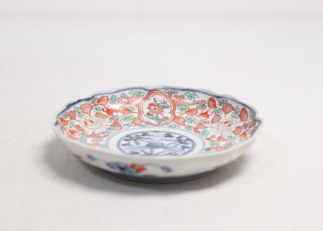 明治前期色絵鳥と牡丹図通り物小皿