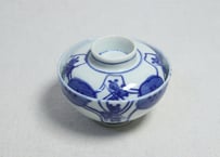 大正～昭和戦前染付四方に花図蓋茶椀