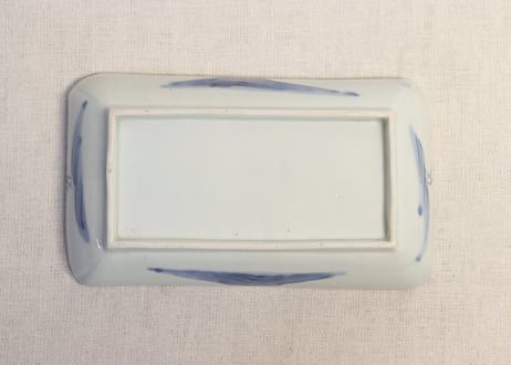 江戸幕末染付青海波と帆掛け舟図長皿①