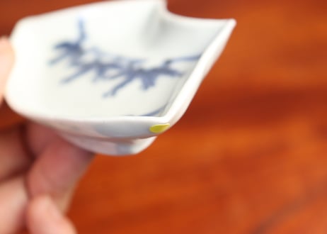 江戸中期染付松鶴図扇面型小皿 5客組 ノミホツ,ムシクイ