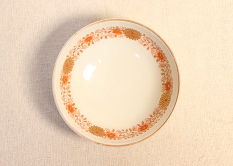 明治前期色絵菊に唐草と野菜図輪茶碗 5客組