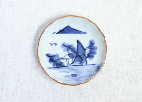 江戸幕末染付山水図小皿