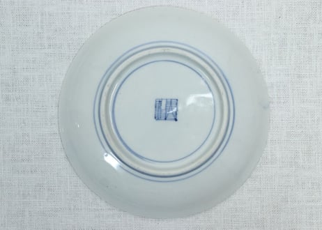 明治前期金彩染付山水図5寸皿