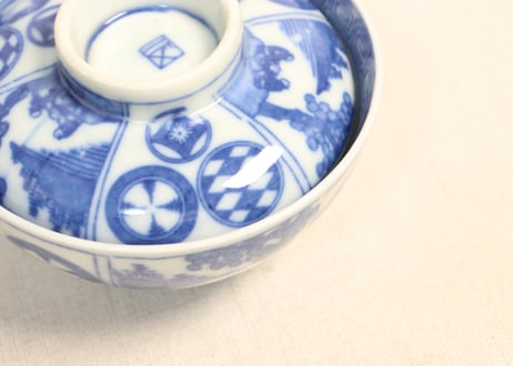 明治後期~大正銅判丸文に人物図飯茶碗