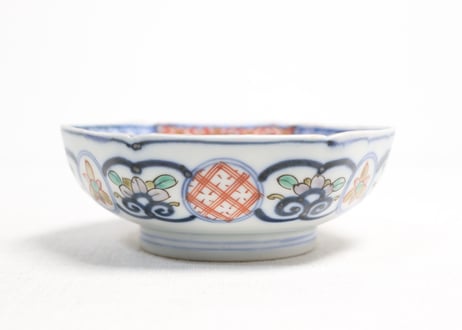 明治前期大聖寺焼色絵山水に鳳凰と幾何学文六角小鉢