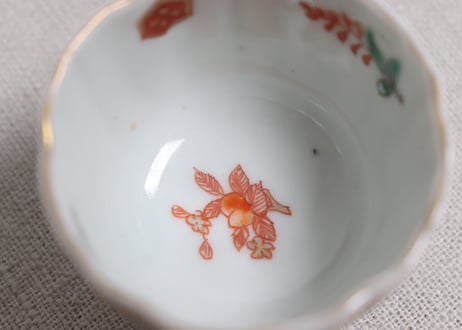 明治前期色絵網手に鶴と梅に鶯図通り物小向付