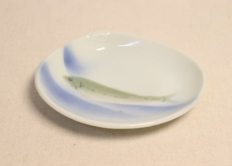 明治後期～大正染付鮎図貝型皿