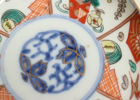 明治前期色絵熨斗と鶴亀図小皿