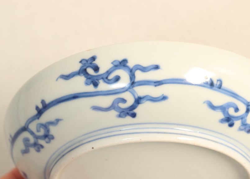 江戸幕末染付山水に微塵唐草図5寸皿① | 吉祥寺PukuPuku