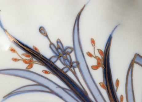 明治前期色絵春蘭に扇と菊図なます皿 ②ノミホツ