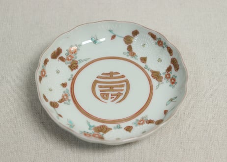 明治前期色絵三方菊図通り物小皿①