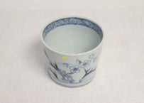 江戸後期染付竹梅と鳥図猪口 ノミホツ込