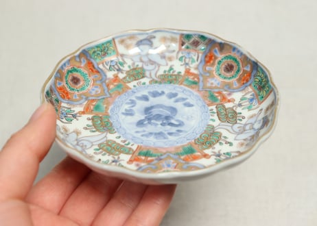 明治前期色絵獅子牡丹と人物図通り物小皿②薄め