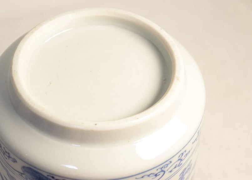 明治前期染付鳳凰図銚子 共箱付き,2pセット/ニュウ,蓋小ホツ