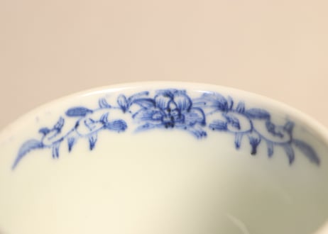 江戸幕末染付扇と花図向付