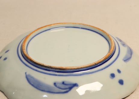 明治前期金彩染付山水図7寸皿