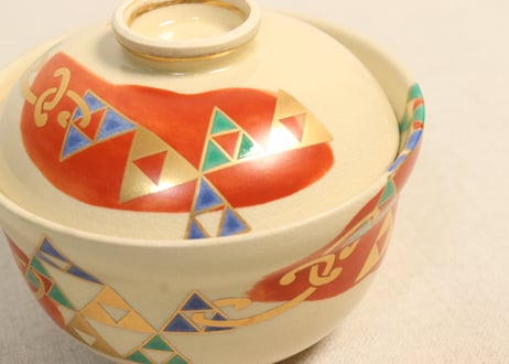 昭和30～40年代京焼色絵幾何学文飯茶碗
