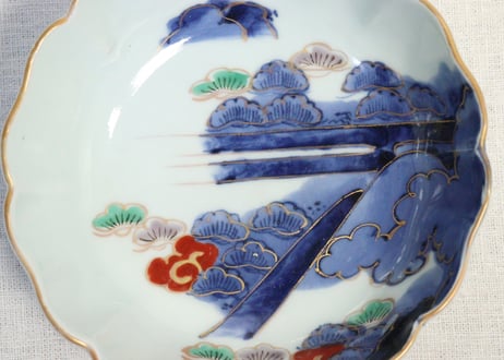 江戸後期色絵松に雲図なます皿