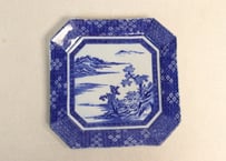 明治後期~大正銅判山水図角皿 ムシクイ,かたつき,ノミホツ