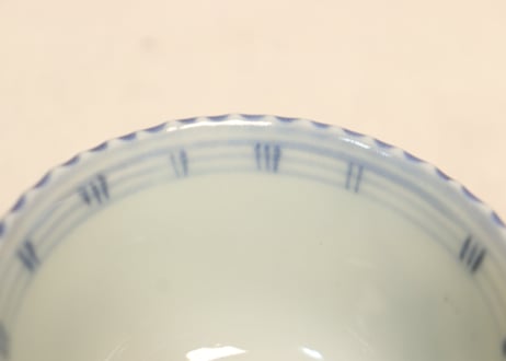 明治前期染付三方に菱花図向付