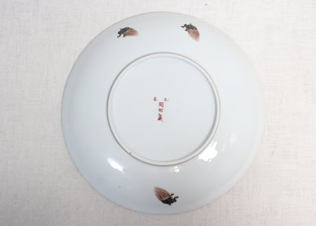 明治前期九谷焼色絵松鶴図通り物8寸皿①