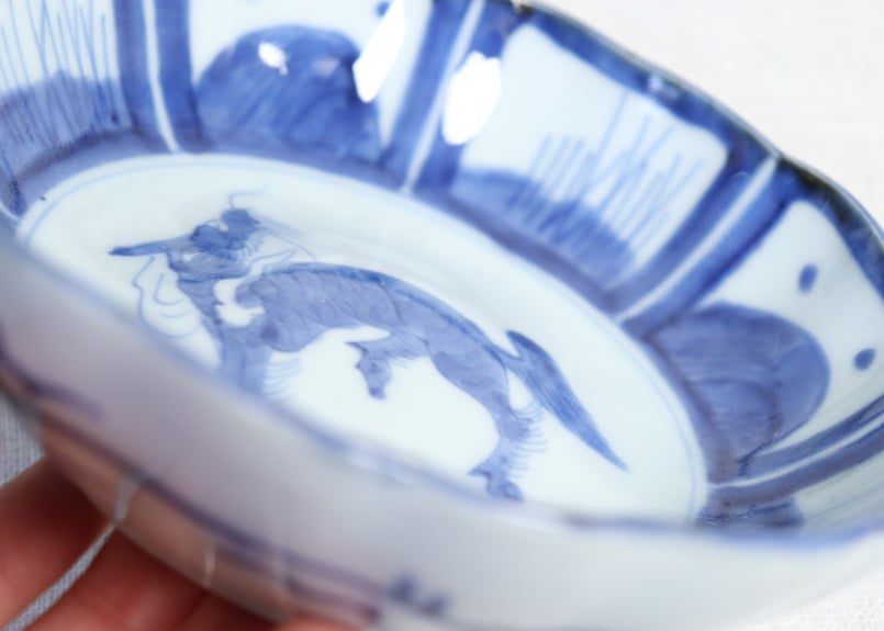 江戸幕末染付麒麟と窓絵図なます皿 膨れ | 吉祥寺PukuPuku