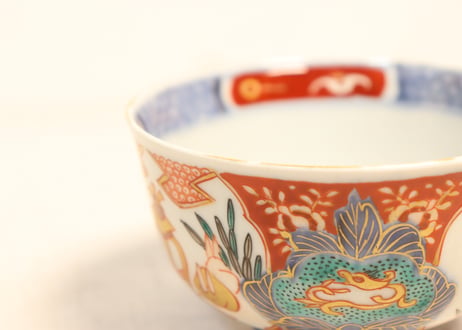 明治前期色絵兎図通り物飯茶碗①