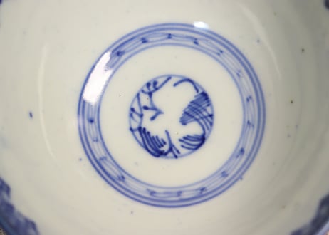 明治前期紙刷六方に花図飯茶碗
