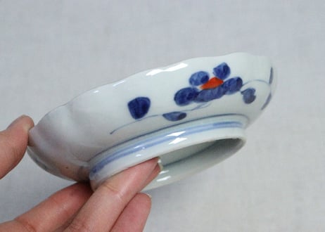 明治前期色絵八方に花図小皿
