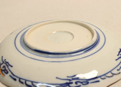 明治後期～大正色絵桜と波千鳥図通り物7寸皿②フリモノ